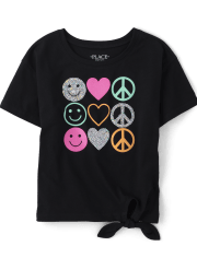 Girls Sequin Peace Sign Tie Side Top