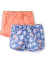 Baby Girls Print Ruffle Shorts 2-Pack