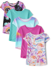 Paquete de 5 camisetas con efecto tie-dye para niñas