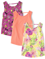 Girls Tropical Cut Out Tank Top 3-Pack
