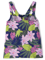 Camiseta sin mangas fruncida floral para niñas