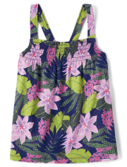 Camiseta sin mangas fruncida floral para niñas