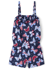 Mameluco con volantes y mariposa Americana para niñas
