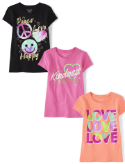 Girls Peace Kindness Graphic Tee 3-Pack