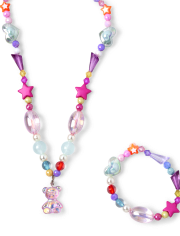 Girls Bear Beaded Necklace And Bracelet Set