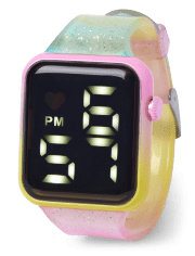 Reloj digital degradado con purpurina para niñas