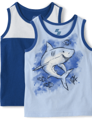 Paquete de 2 camisetas sin mangas con diseño de tiburón para bebés y niños pequeños