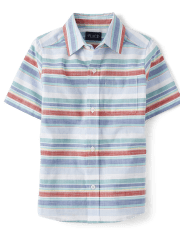 Boys Striped Chambray Button Up Shirt