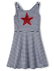 Girls Striped Sequin Graphic Everyday Dress