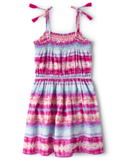 Girls Tie Dye Tie Shoulder Dress