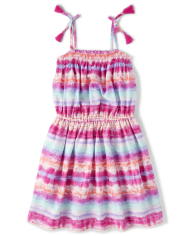 Girls Tie Dye Tie Shoulder Dress