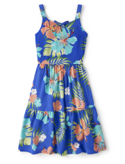 Girls Matching Family Tropical Tiered Dress