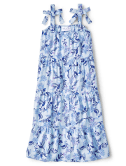 Girls Button Front Floral Tiered Dress