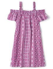 Girls Print Off Shoulder Dress