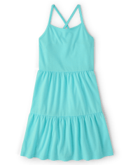 Girls Cross Back Tiered Dress