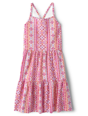 Girls Print Tiered Dress
