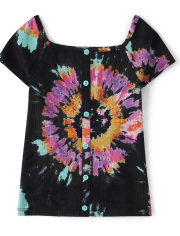 Girls Print Ribbed Button Top