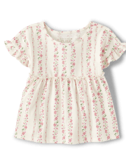 Top tipo babydoll estilo imperio con estampado para bebés y niñas pequeñas