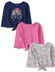 Toddler Girls Rainbow Tie Front Tops 3-Pack