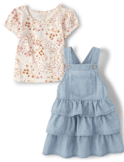 Toddler Girls Floral Chambray Skirtall 2-Piece Set