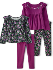 Toddler Girls Mix And Match Long Sleeve Floral Empire Babydoll Top And  Print Knit Leggings 4-Piece Set | The Children's Place - FALL FUCHSIA