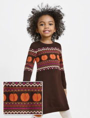 Baby And Toddler Girls Pumpkin Fairisle Sweater Dress