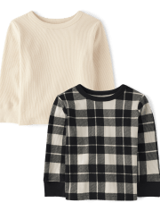 Paquete de 2 camisetas térmicas a cuadros para bebés y niños pequeños