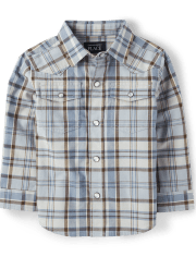 Baby And Toddler Boys Plaid Poplin Snap Front Shirt