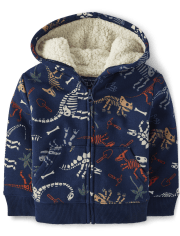 Baby And Toddler Boys Dino Sherpa-Lined Zip-Up Hoodie