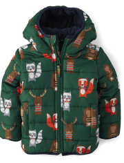 Chaqueta acolchada con estampado de animales para bebés y niños pequeños