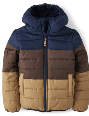 Boys Long Sleeve Colorblock Puffer Jacket - BLUE | The