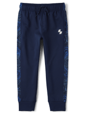 Boys Print Side Stripe Fleece Performance Jogger Pants