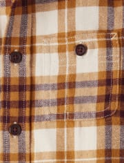 Boys Plaid Flannel Button Up Hooded Top