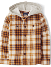 Boys Plaid Flannel Button Up Hooded Top