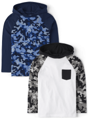 Boys Colorblock Camo Hooded Top 2-Pack