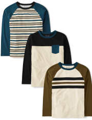 Pack de 3 tops raglán con bloques de color para niño