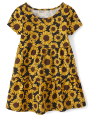 Vestido diario escalonado con girasoles para bebés y niñas pequeñas