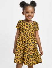 Vestido diario escalonado con girasoles para bebés y niñas pequeñas