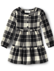 Toddler Girls Matching Family Plaid Twill Tiered Shirt Dress