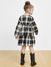 Toddler Girls Matching Family Plaid Twill Tiered Shirt Dress