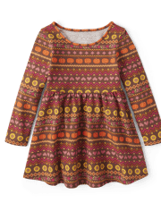 Baby And Toddler Girls Pumpkin Fairisle Babydoll Dress