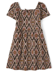 Girls Print Keyhole Everyday Dress