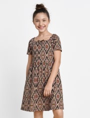 Girls Print Keyhole Everyday Dress