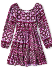 Girls Patchwork Tiered Dress