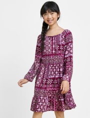 Girls Patchwork Tiered Dress