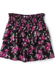 Girls Floral Smocked Tiered Skirt