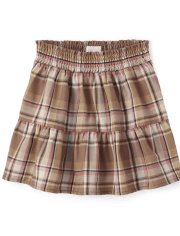 Girls Plaid Smocked Twill Tiered Skirt