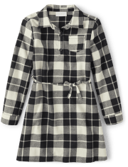 Vestido camisero de sarga a cuadros familiar a juego para niñas