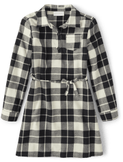 Girls Matching Family Plaid Twill Shirt Dress