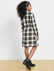 Vestido camisero de sarga a cuadros familiar a juego para niñas